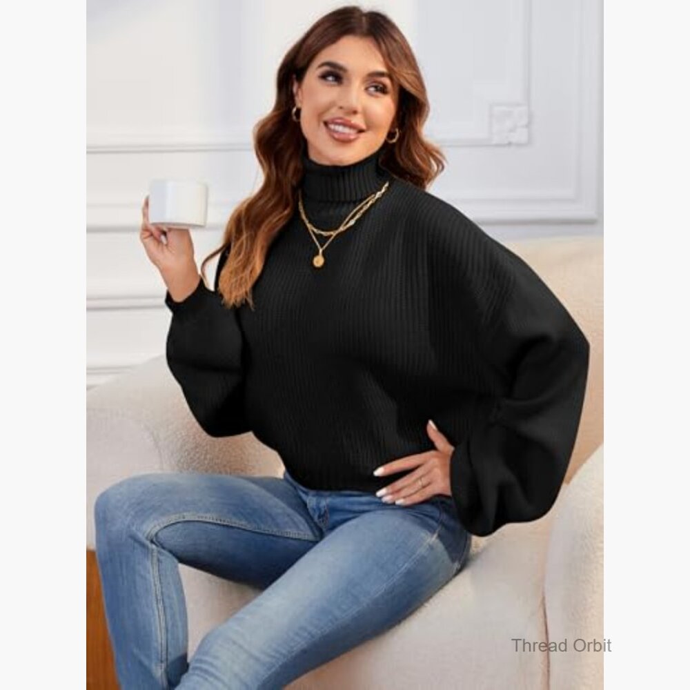 Cropped Ribbed Pullover Sweater with Lantern Slee… - image 4